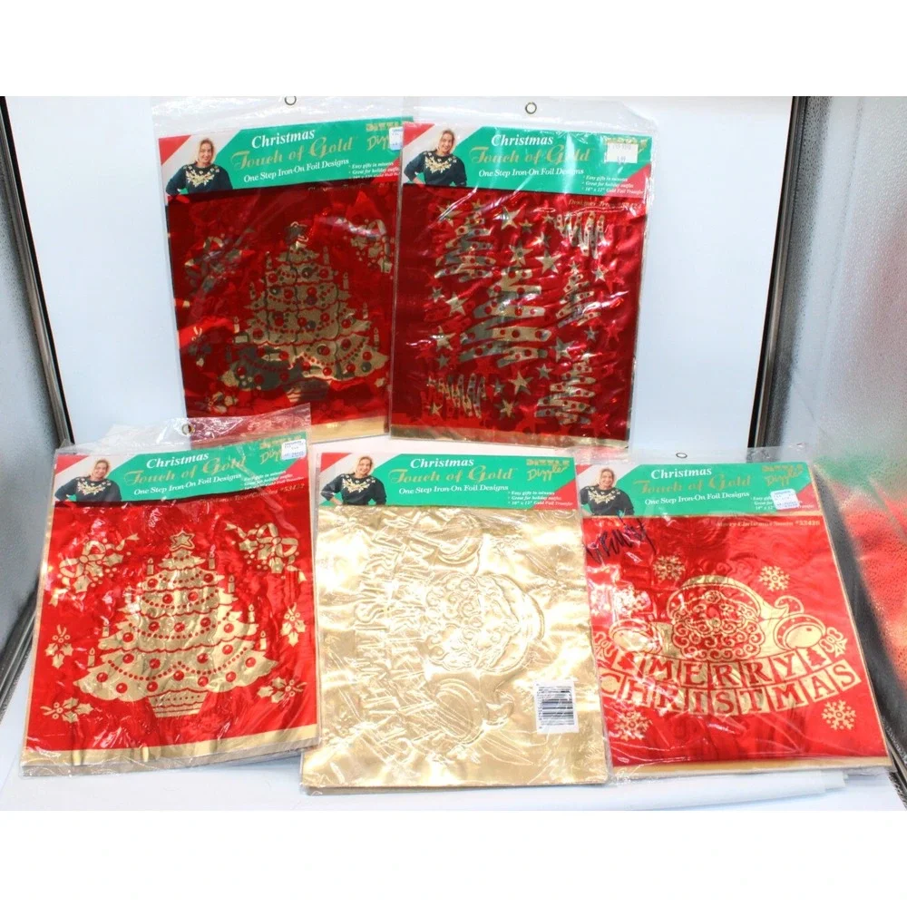 VTG Christmas Touch of Gold Iron On Foil Transfers Dizzle 1993 NEW Lot of 5